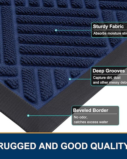 Smiry Front Door Mat Outside Entrance, Heavy Duty Outdoor Indoor Natural Rubber Doormat, Non Slip, Trap Dirt and Moisture, Easy Clean, Low Profile Patio Porch Entryway Mat, 47x32, Navy Blue