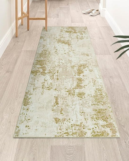 Modern Abstract 2x8 Runner Rug Washable Non Slip Stain Resistant Rug for Hallway Kitchen Bedroom Non Shedding Low Pile Indoor Floor Cover,Golden Grey