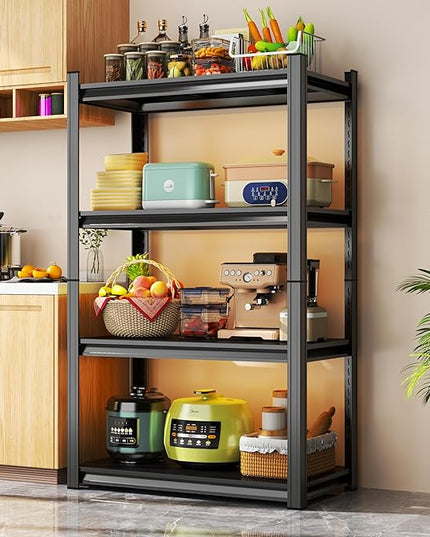Storage Shelves, Garage Metal Shelving Unit, Adjustable, Double-Layer Column with Reinforced Ribs, Heavy-Duty, Capable of Bearing 600-3600 lbs (Black, 47''W*24''D*63''H, 4-Tier)