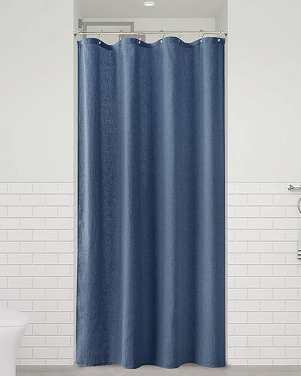 Naturoom Vintage Blue 48 Inch Shower Curtain - Stall Narrow Half Linen Ultra Thick Fabric Shower Curtain Set with Hooks, Boho Farmhouse Rustic RV Camper Bath Curtains for Bathroom, 48x72