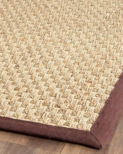 SAFAVIEH Area Rug 10x14 - Natural Fiber Collection - Large - Natural & Dark Brown, Basketweave Pattern with Border (NF114K)