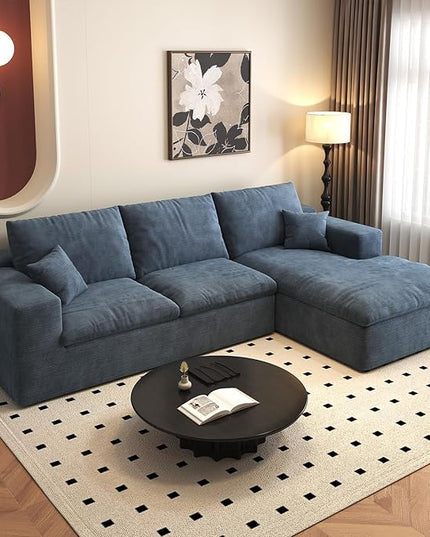 107'' L-Shaped Modern Modular Sectional Cloud Couch, 4-Seat Chenille Deep-Seat Sofa with Pillow for Living Room, Bedroom, Apartment, Ocean Blue