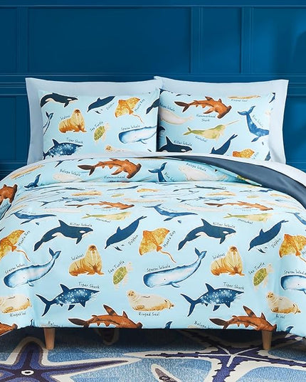 Full Size Comforter Set for Boys-7 Pieces Ocean Animals Glow in The Dark Full Bedding Sets for Kids, Ultra Soft Bed in A Bag with Sheets