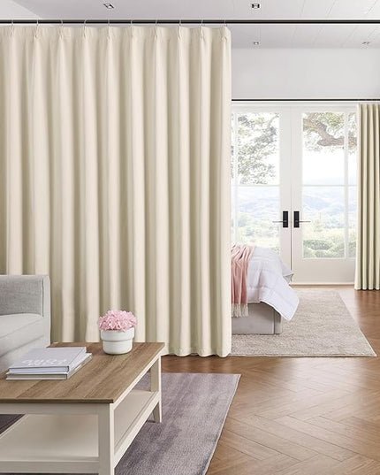 KEQIAOSUOCAI Extra Wide Curtains 100 x 102, Patio Sliding Door Pinch Pleated Blackout Curtains 102 Inches Long 2 Panels Set,100 Inch Wide Vertical Accordion Style Pleated with Hooks, Cream