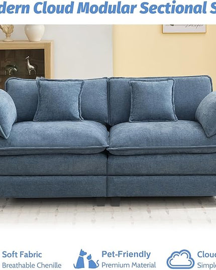 76'' Cloud Deep Seat Loveseat, Upholstered Chenille Modular 2-Seats Sectional Sofa Couch, Modern Comfy Settee Loveseat for Living Room Set, Small Apartment, Blue