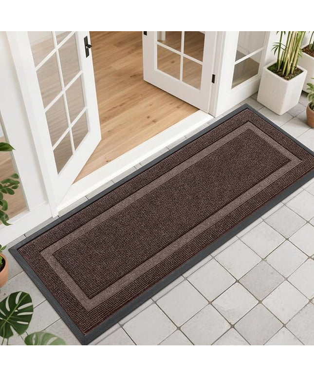 OLANLY Front Door Mat Indoor Outdoor Entrance, Waterproof All-Season, All-Weather Doormat, Sturdy Natural Rubber, Fade Resistant, Low Profile, Easy Clean Patio Porch Entryway Mat, 47x17, Dark Brown