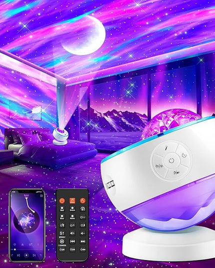One Fire Northern Lights Projector,16Color Galaxy Projector for Bedroom, 15 White Noise Galaxy Light Projector, 5Moon Star Projector, Bluetooth Aurora Light Projector, Remote Timer Star Lights