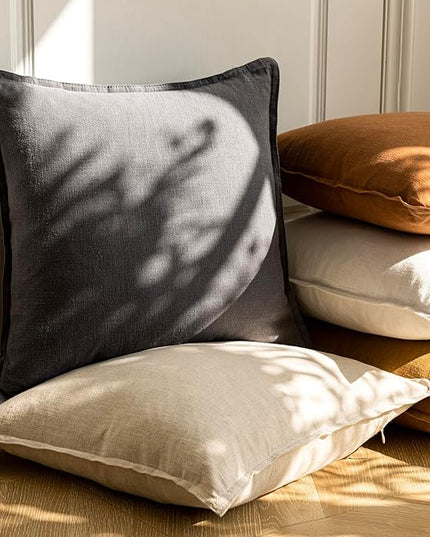 Foindtower Pack of 2, Decorative Linen Soild Throw Pillow Covers Soft Accent Square Cushion Case Boho Farmhouse Pillowcase for Chair Couch Sofa Bedroom Living Room Home Decor 18 x 18 Inch Grey
