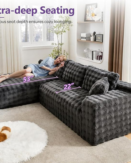 TYBOATLE 107’’ Boneless Slow-Rebound Memory Foam Couch, Cloud Sectional Couches for Living Room w/Upgraded Fabric, Deep Seat Comfy Fluffy L Shaped Modular Sectional Sofa (Grey, Left Facing Chaise)