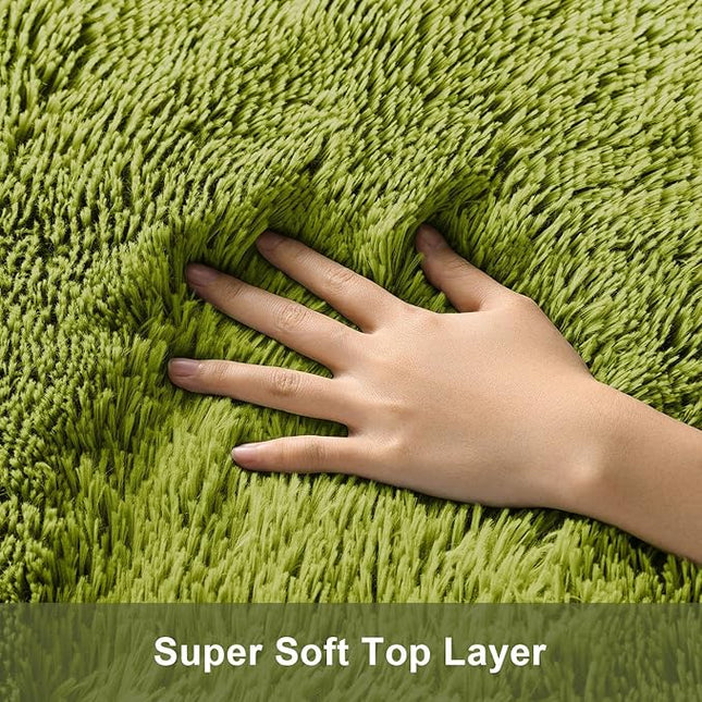 Ophanie Round Rug 5Ft Sage Green Circle Area Rug, Green Room Decor, Fluffy Fuzzy Bedroom Carpet, Plush Soft Shaggy Living Room Rugs for Kids Home Decor Aesthetic, Nursery