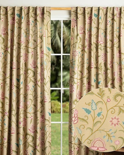 Maison d' Hermine Curtains for Living Room 100% Cotton 124 inch Length Two Panels Light Filtering Curtains for Bedroom Windows with Rod and Loop Pockets Drapes (Artisan Love Somerset, 50" W x 124" L)