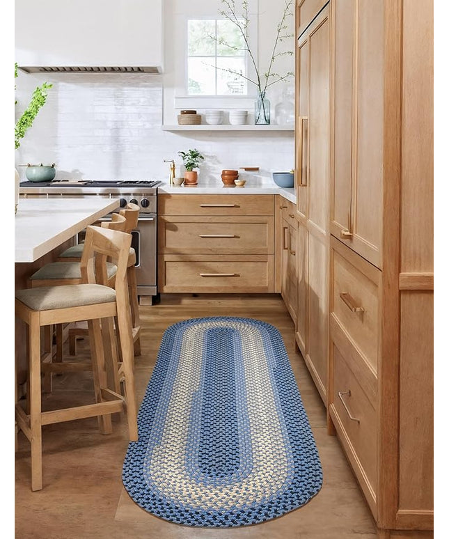 Tranquility TQ12 Blue 2' x 6' Runner - Braided Area Rug, Home Decor, Floor Mat or Bedroom Rug - Easy Care, Ideal for High Traffic Areas in Hallway and Living Room - Made in USA