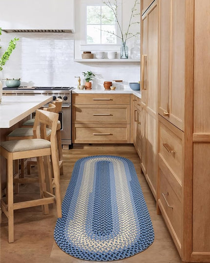 Tranquility TQ12 Blue 2' x 8' Runner - Braided Area Rug, Home Decor, Floor Mat or Bedroom Rug - Easy Care, Ideal for High Traffic Areas in Hallway and Living Room - Made in USA