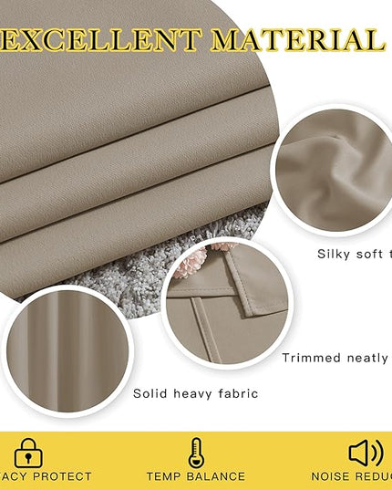 NICETOWN Taupe Blackout Curtains for Living Room, Grommet Thermal Insulated Room Darkening Window Treatments Sound Proof Drapes for Bedroom/Boys Room, 2 Panels, W52 x L90