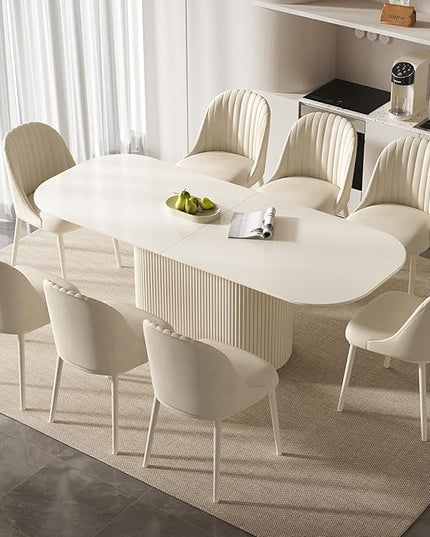 Guyii 86.61" Oval Dining Table Set with 8 Chairs, Modern Kitchen Table Set, Indoor Rectangular Dining Room Table for Kitchen, Bar, Living Room, Breakfast Nook, Cream White