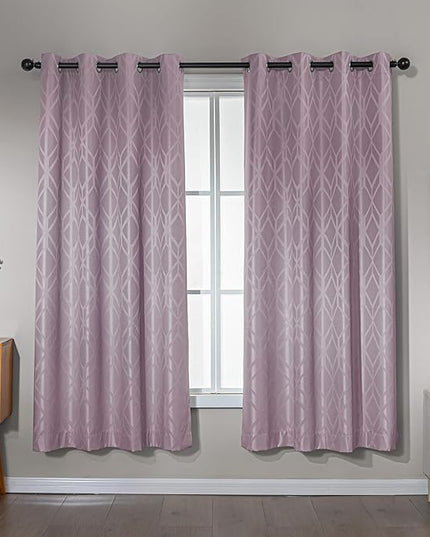 Amazon Basics Jacquard 2-Piece 100% Blackout Curtains, Living Room and Bedroom Drapes, Thermal Insulated Window Treatment, 52"x72", Pink