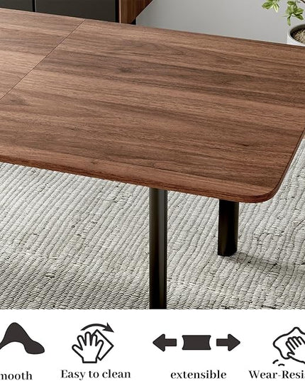 63"- 78.7" Extendable Dining Table Set for 6, Modern Kitchen Table with 6 PU Leather Chairs, Thickened Expandable MDF Wooden Table with Metal Legs for Dining Room, Kitchen, Living Room