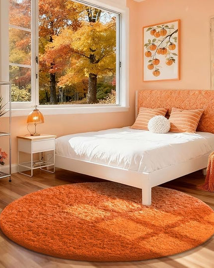 Ophanie Soft Fluffy Shaggy Rugs for Bedroom Living Room Dorm Nursery Home Decor Aesthetic,Color Orange, Size 4' Round