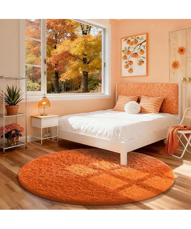 Ophanie Soft Fluffy Shaggy Rugs for Bedroom Living Room Dorm Nursery Home Decor Aesthetic,Color Orange, Size 4' Round