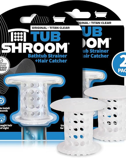 TubShroom Tub Drain Hair Catcher Strainer, 2 Pack, Clear – Drain Protector and Hair Catcher for Bathroom Drains, Fits 1.5” – 1.75” Bathtub and Shower Tub Drains
