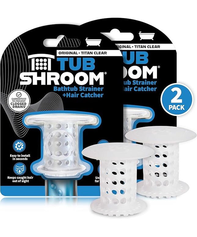 TubShroom Tub Drain Hair Catcher Strainer, 2 Pack, Clear – Drain Protector and Hair Catcher for Bathroom Drains, Fits 1.5” – 1.75” Bathtub and Shower Tub Drains