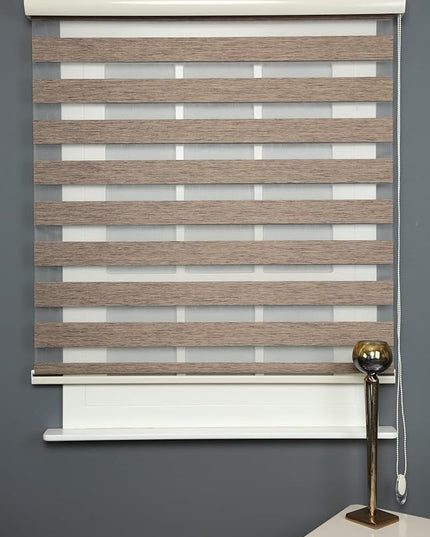 Shadesu Custom Size Zebra Blinds for Windows, 98" W x 72 H, Brown, Dual Layer Free-Stop Zebra Shades, Light Control for Day and Night, Sheer Blinds for Indoor Windows, Bedroom, Kitchen