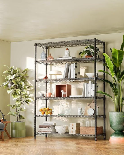 IZEUK 6-Tier Heavy Duty Metal Wire Shelving Unit, Adjustable Storage Rack Organizer for Garage, Kitchen, Office, Basement, Warehouse (Black, 17.7" D x 47.2" W x 82.7" H)