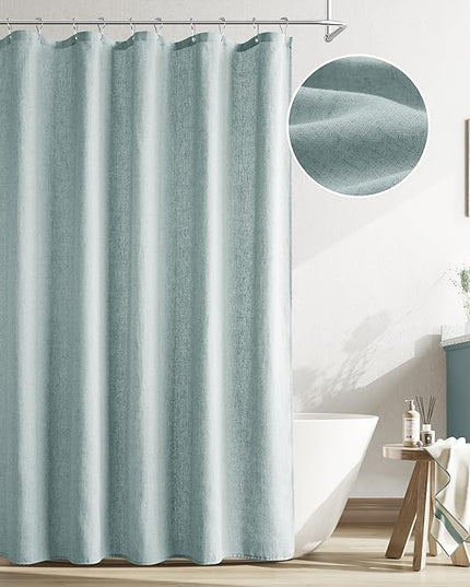 Naturoom Blue Linen Shower Curtain, Cloth Textured Fabric Shower Curtain Set with Hooks, Simple Elegant Modern Farmhouse Country Ultra Thick Bath Curtains for Bathroom,Water Repellent,72x72