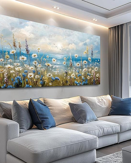 Large Wall Decor for Living Room Canvas Wall Art for Office Modern Wall Decorations for Bedroom White Flower Landscape Paintings Farmhouse Pictures Artwork Room Home Decor 48x24