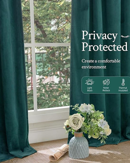 LAMIT Teal Velvet Curtains 90 Inch Length, Thermal Insulated Room Darkening Drapes for Living Room Luxury Privacy Protected Back Tab and Rod Pocket Panels for French Door, 2 Panels, 52 x 90 Inch
