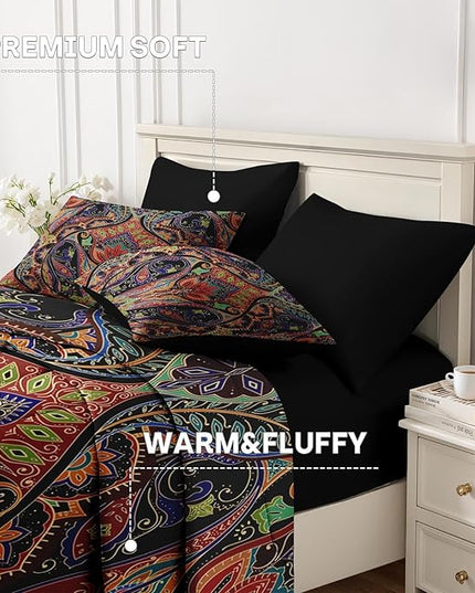 Nesker 7 Pcs Comforter Set Full Size, Paisley Boho Plant Bedding Set for Kids and Adults, Bohemian Retro Floral Bed Sheet Sets with Fitted Sheet 2 Pillowcases & 2 Shams