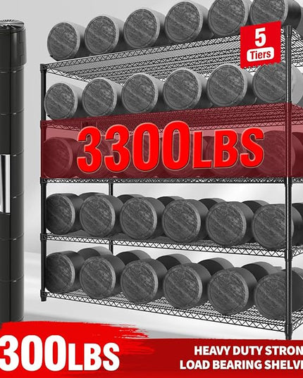 GarveeHome 82"H Storage Shelves with Wheels, 5-Tier Metal Shelving Unit Heavy Duty 3300LBS Load, Adjustable Garage Shelving Wire Rack Shelves, for Pantry Room,Kitchen, Warehouse, Basement,24"D x 59"W