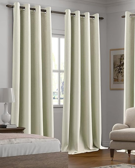 144 Inch Length Full Blackout Extra Long Curtains Linen Look 12ft, 100% Blackout Noise Reducing Thermal Insulated High Ceiling 2 Story Curtains for Living Room, Beige, W52 x L144, 2 Panels