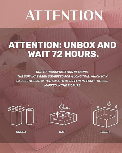 137.8” Sectional Couches for Living Room, Cloud Couch, Modular Sectional Sofa, Convertible Sofas Bed, Deep Seat Sofa, Sleeper Sofa Full Size, Corduroy, Pink