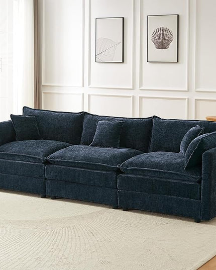 Modular Sectional Sofa, 112.2 Inch Rectangle Shaped Couch Set with Armrests, 3-Seater Comfy Cloud Couches for Living Room Apartment, Blue