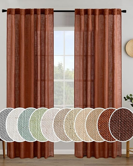 MIULEE Burnt Orange Linen Curtains 84 Inch Length for Bedroom Living Room, Soft Thick Linen Textured Window Drapes Terracotta Rust Boho Fall Decor Semi Sheer Light Filtering Back Tab 2 Panels