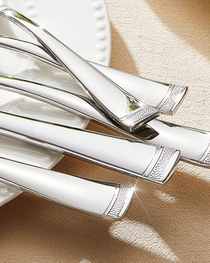 KINGSTONE Silverware Set, 20-Piece Flatware Set for 4, 18/10 Stainless Steel Cutlery Set with Bead Edge, Utensil for Kitchen, Home, Party, Wedding, Mirror Polished, Dishwasher Safe, Featured Gifts