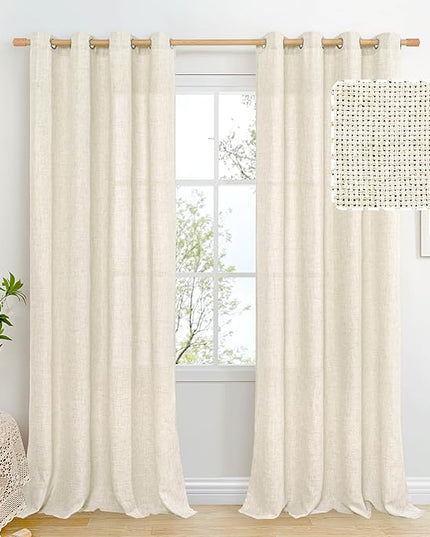 BGment Natural Faux Linen Curtains 95 Inch Long for Living Room - Burlap Textured Light Filtering Window Treatments Grommet Sheer Drapes for Farmhouse, 2 Panels, 52 X 95 Inch