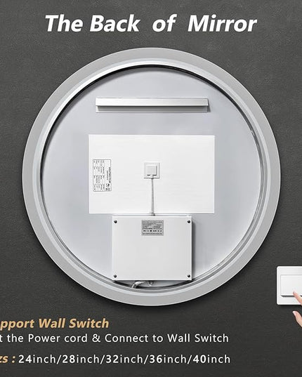 APRILSOUL 24 Inch Round LED Bathroom Mirror with Lights, Makeup Mirror with Front and Backlit, Anti-Fog, 3 Colors and Dimmable Light