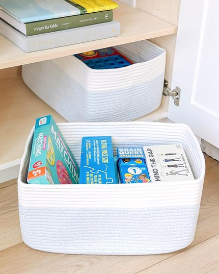 NaturalCozy Storage Baskets 16.8”x13”x7.6” Cotton Rope Woven Baskets for Organizing 3-Pack | Toy Storage Bins | Basket for Shelves, Laundry, Blanket, Clothes, Closet, Kitchen, Bathroom, Gifts