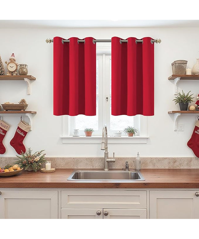 YoungsTex Red Blackout Curtains 36 Inches Long for Kitchen Window - Short Thermal Insulated with Grommet Room Darkening Drapes for Cafe Bedroom Bathroom, 2 Panels, 42 x 36 Inch