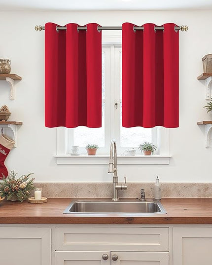 YoungsTex Red Blackout Curtains 36 Inches Long for Kitchen Window - Short Thermal Insulated with Grommet Room Darkening Drapes for Cafe Bedroom Bathroom, 2 Panels, 42 x 36 Inch