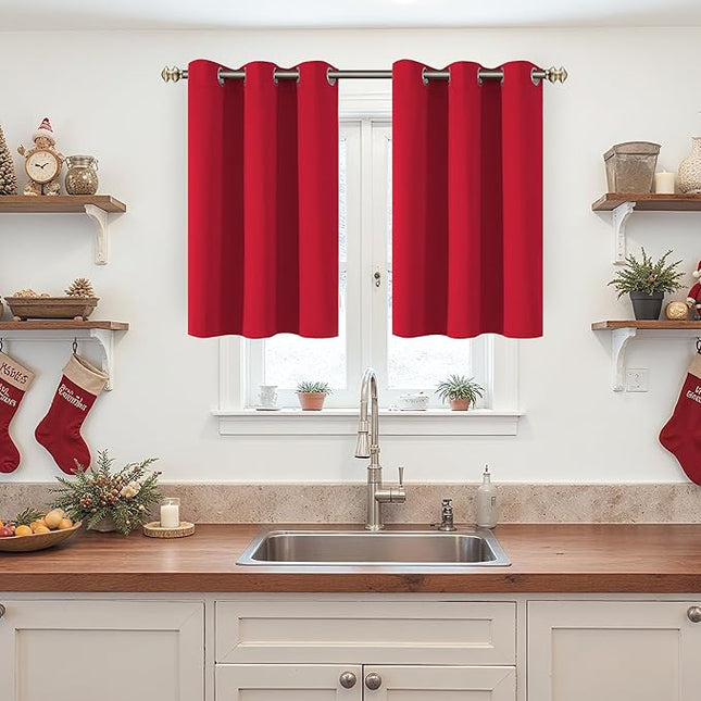 YoungsTex Red Blackout Curtains 36 Inches Long for Kitchen Window - Short Thermal Insulated with Grommet Room Darkening Drapes for Cafe Bedroom Bathroom, 2 Panels, 42 x 36 Inch