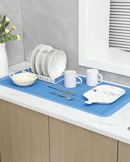 Silicone Dish Drying Mat for Multiple Usage,Easy clean,Eco-friendly,Heat-resistant Silicone Mat for Kitchen Counter or Sink,Refrigerator or Drawer Liner Lichen BlueL 5XL 36inches x 18inches