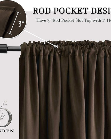 DONREN 96 Inches Long 2 Panels Blackout Curtain Panels for Bedroom - Rod Pocket Thermal Insulated Drapes for Living Room(Chocolate Brown,52 x 96)