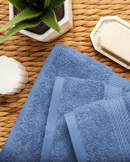 Superior Egyptian Cotton Pile 3 Piece Towel Set, Includes 1 Bath, 1 Hand, 1 Face Towel/Washcloth, Ultra Soft Luxury Towels, Thick Plush Essentials, Guest Bath, Spa, Hotel Bathroom, Denim Blue