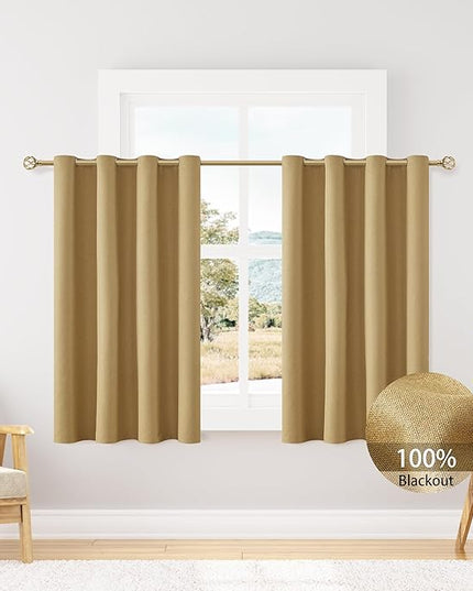 ChrisDowa 100% Blackout Mustard Yellow Solid Curtains 54 Inches Long 2 Panels for Bedroom Living Room,Farmhouse Room Darkening Thermal Insulated Soundproof Grommet Top Window Treatment Drapes,52x54