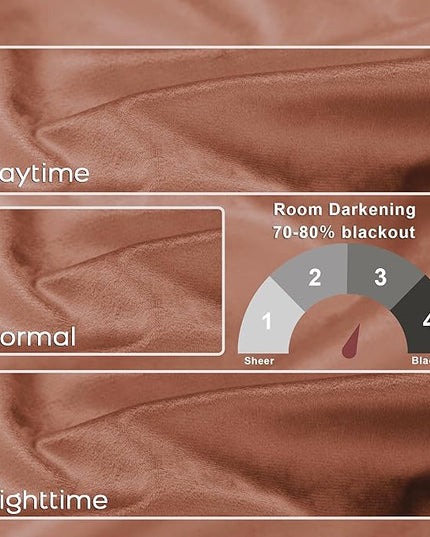 KOUFALL 108 Inch Velvet Blackout Curtains, 9FT Long Ceiling Track Curtains, Boho Luxury Pleated Black Out Drapes for Living Room Rail System, 2 Panel Set, Cinnamon Brown