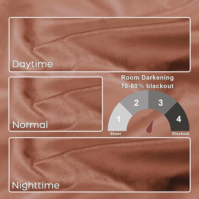 KOUFALL 108 Inch Velvet Blackout Curtains, 9FT Long Ceiling Track Curtains, Boho Luxury Pleated Black Out Drapes for Living Room Rail System, 2 Panel Set, Cinnamon Brown
