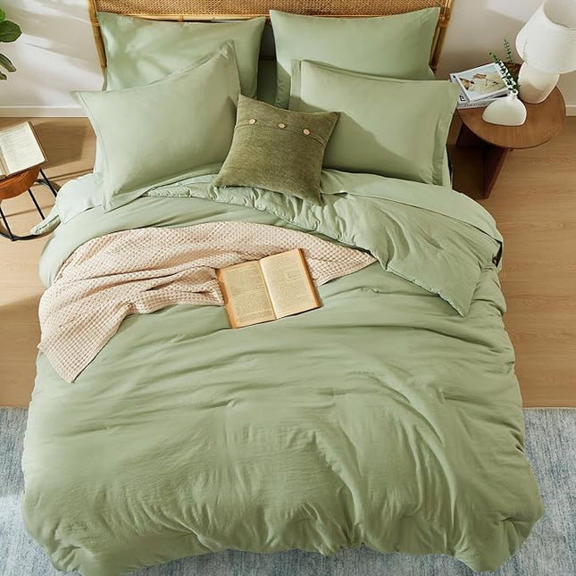 WRENSONGE Oversized Queen Comforter Set - 7 Pieces Sage Green Bed in a Bag Queen with Sheets, 2 Pillow Shams, and 2 Pillowcases- Warm Bedding Sets Queen for All Season